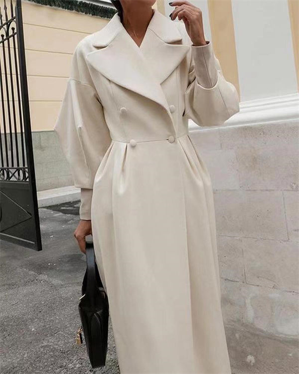 Manteau en Laine à Revers, Manches Lanterne Vintage