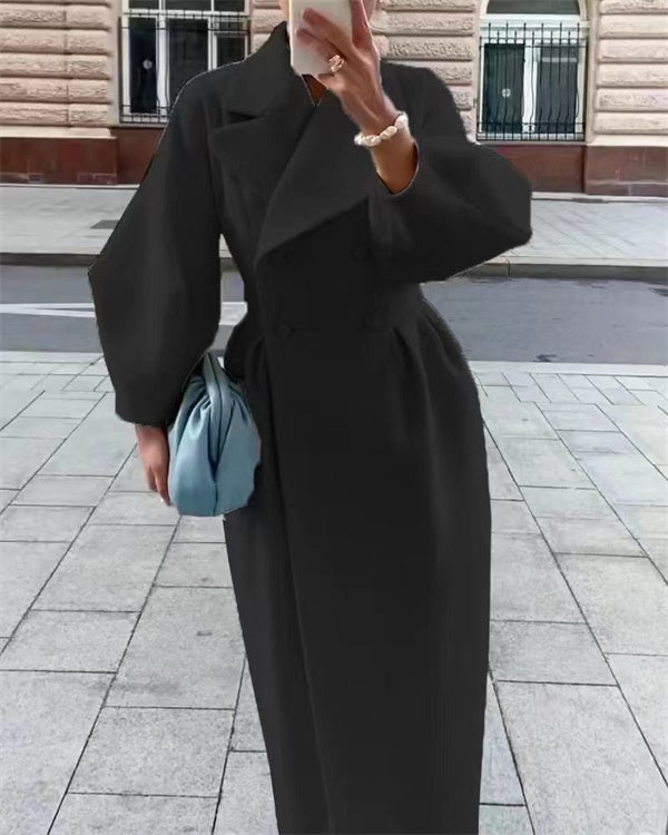 Manteau en Laine à Revers, Manches Lanterne Vintage
