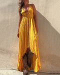 Robe Ample Bohème, Tournesol, Col en V, Nuisette