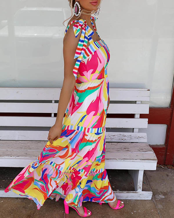 Robe Longue Bohème Colorée, Nuisette Nouée