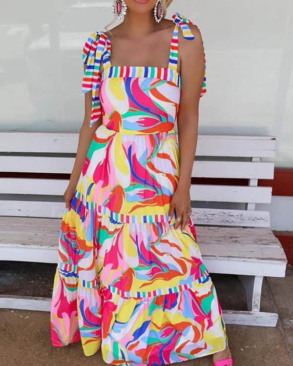 Robe Longue Bohème Colorée, Nuisette Nouée