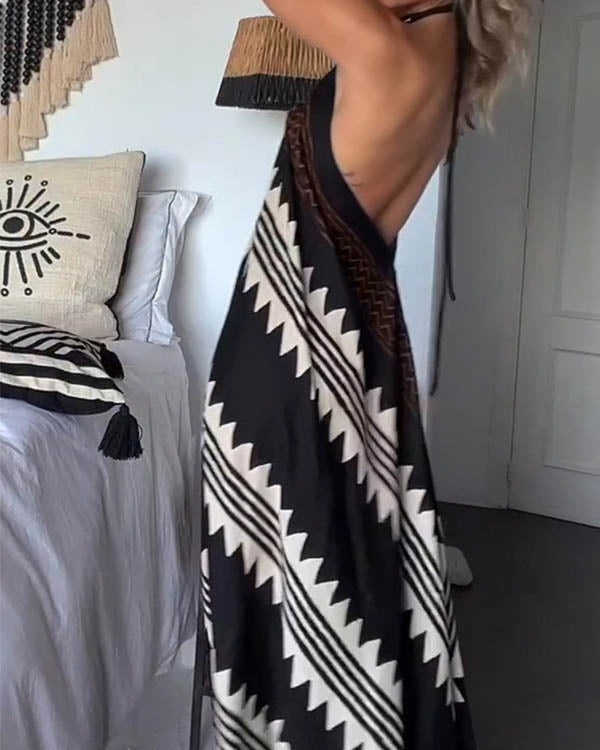 Robe Longue Bohème, Col Pendant, Dos Nu