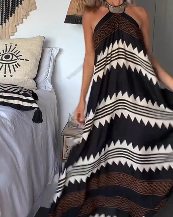 Robe Longue Bohème, Col Pendant, Dos Nu