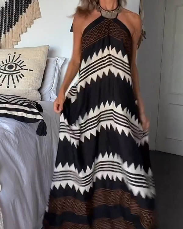 Robe Longue Bohème, Col Pendant, Dos Nu