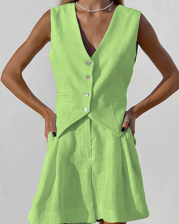 Ensemble Gilet Boutonné Col en V et Short