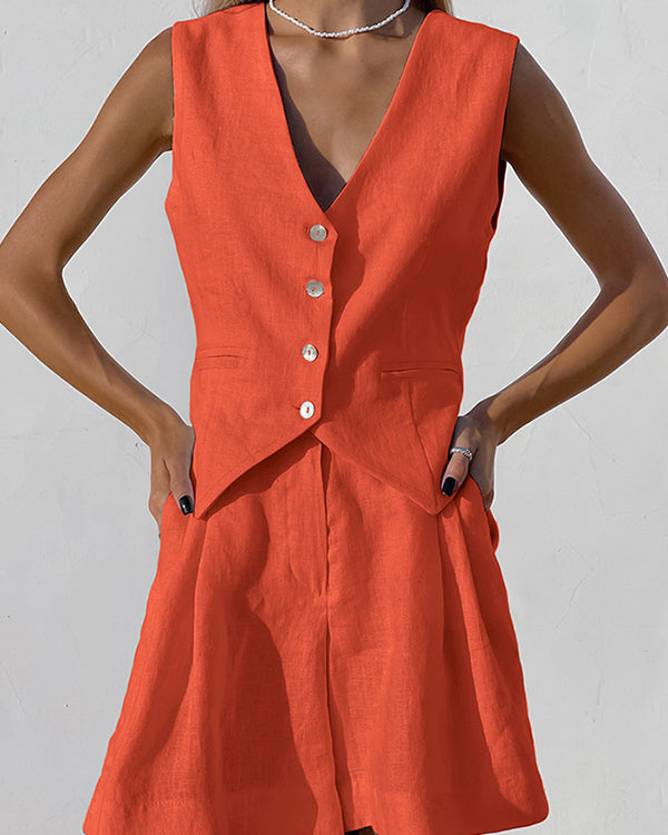Ensemble Gilet Boutonné Col en V et Short