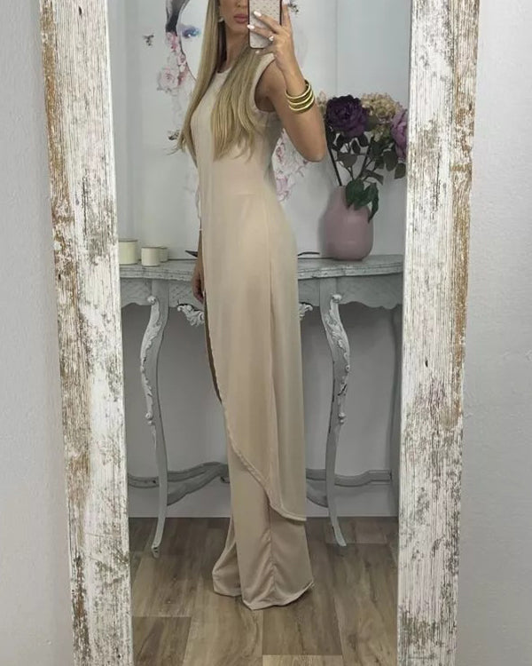 Ensemble Top Long Asymétrique et Pantalon — 11 Coloris