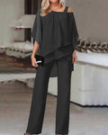 Ensemble Top Mousseline Manches Chauve-Souris et Pantalon