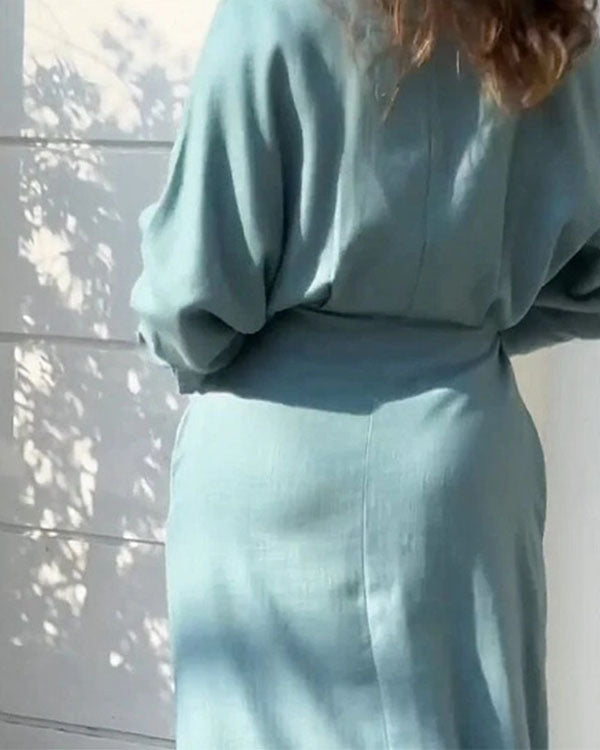 Robe Chemise Longue à Revers, avec Ceinture