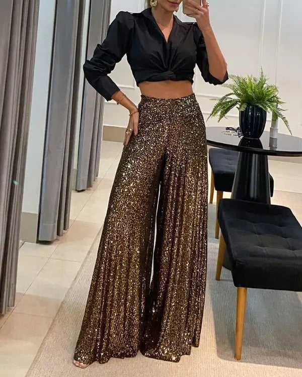 Pantalon Jupe Large à Sequins