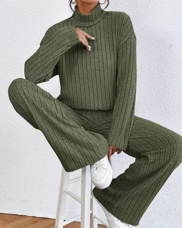 Ensemble Top Col Roulé Tricot et Pantalon