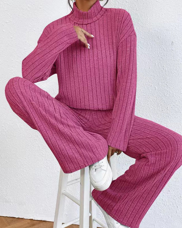 Ensemble Top Col Roulé Tricot et Pantalon
