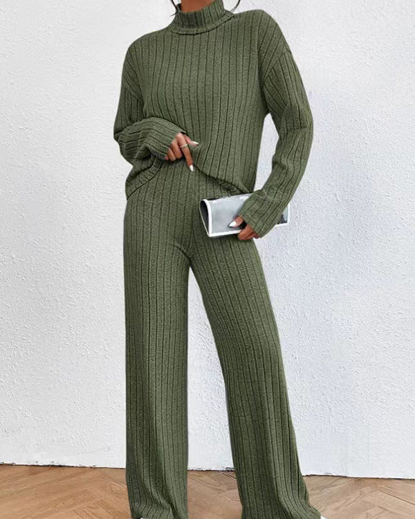 Ensemble Top Col Roulé Tricot et Pantalon