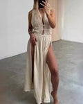 Robe Longue Bohème en Coton, Fente Haute