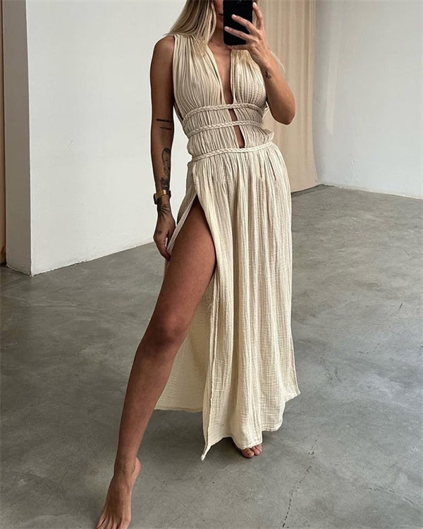Robe Longue Bohème en Coton, Fente Haute