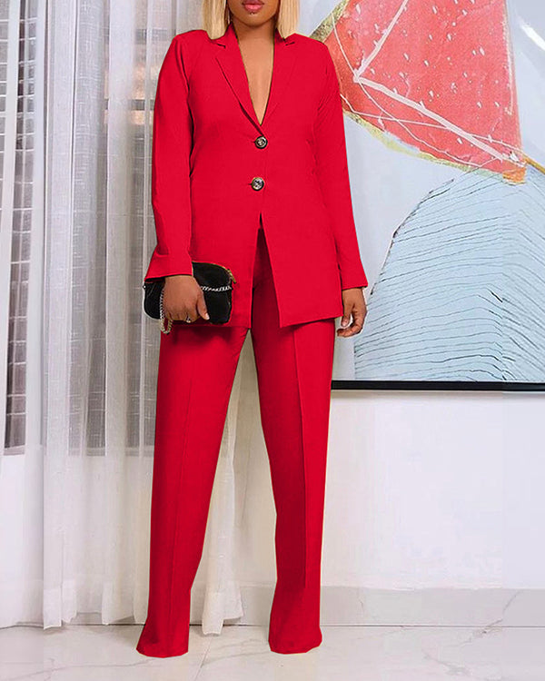 Ensemble Blazer Décontracté et Pantalon Citadin, 2 Pièces