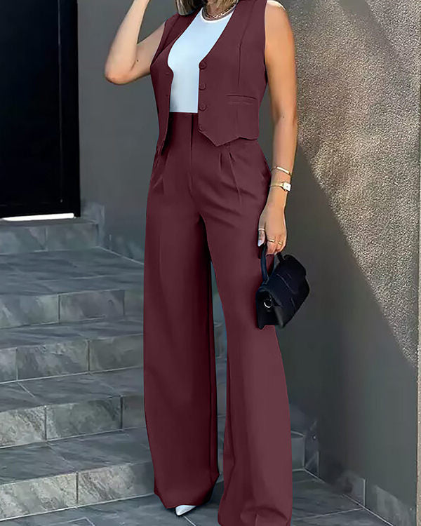 Ensemble Gilet Boutonné et Pantalon Citadin, 2 Pièces