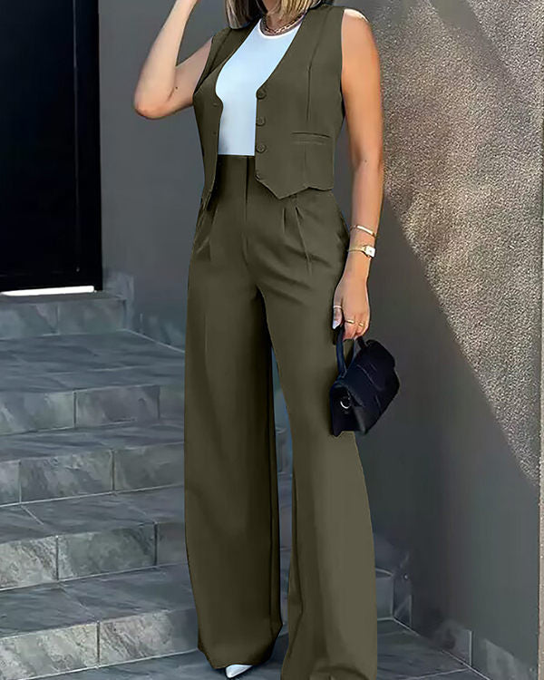 Ensemble Gilet Boutonné et Pantalon Citadin, 2 Pièces