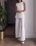 Ensemble Top Uni Sans Manches et Pantalon, 2 Pièces