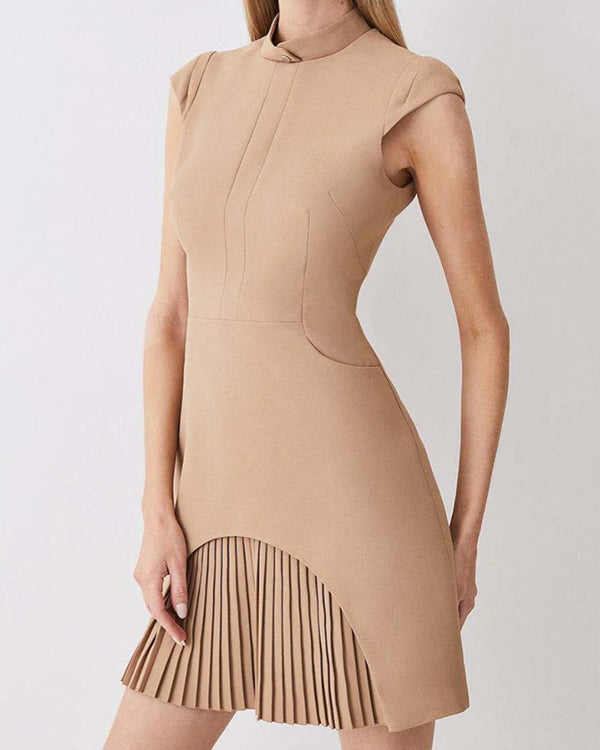 Robe Courte Chic Col Rond Plissée