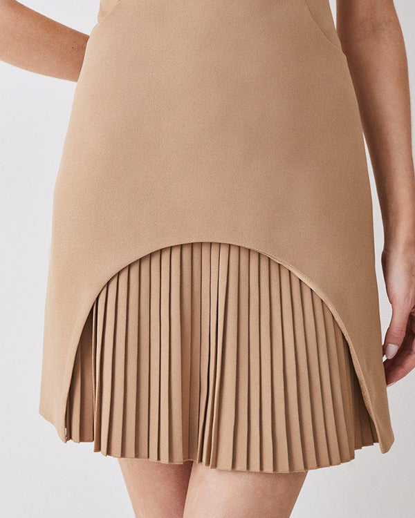 Robe Courte Chic Col Rond Plissée