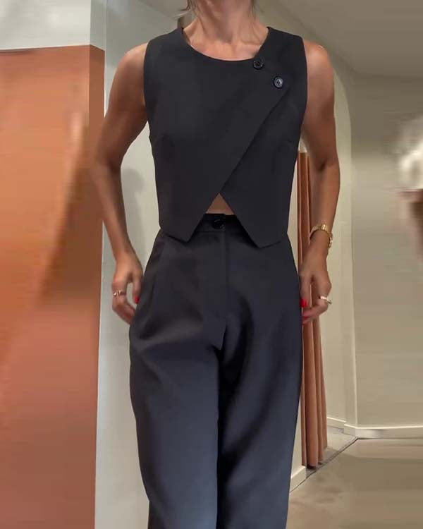 Ensemble Crop Top et Pantalon Droit de Bureau