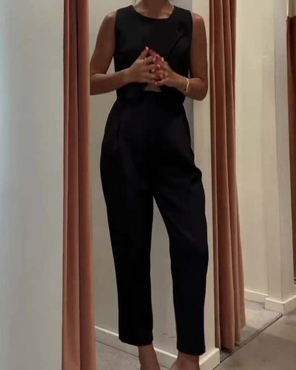 Ensemble Crop Top et Pantalon Droit de Bureau