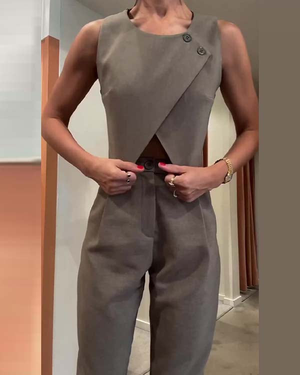 Ensemble Crop Top et Pantalon Droit de Bureau