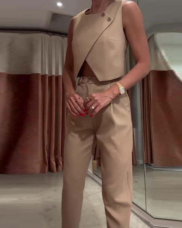 Ensemble Crop Top et Pantalon Droit de Bureau