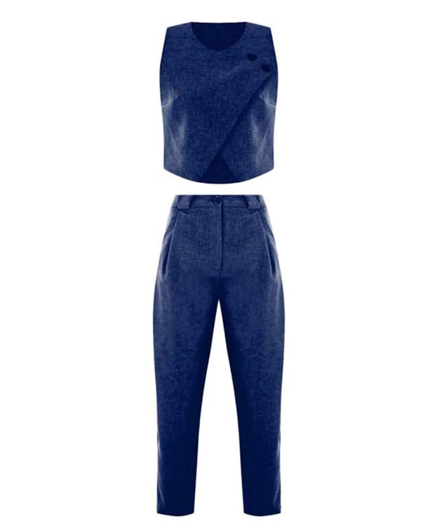 Ensemble Crop Top et Pantalon Droit de Bureau