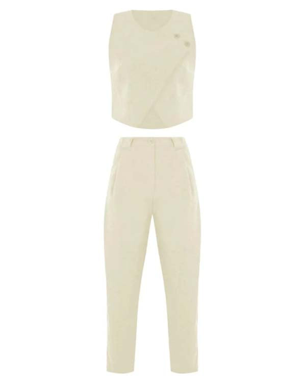 Ensemble Crop Top et Pantalon Droit de Bureau