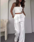 Ensemble Crop Top Drapé et Pantalon Large