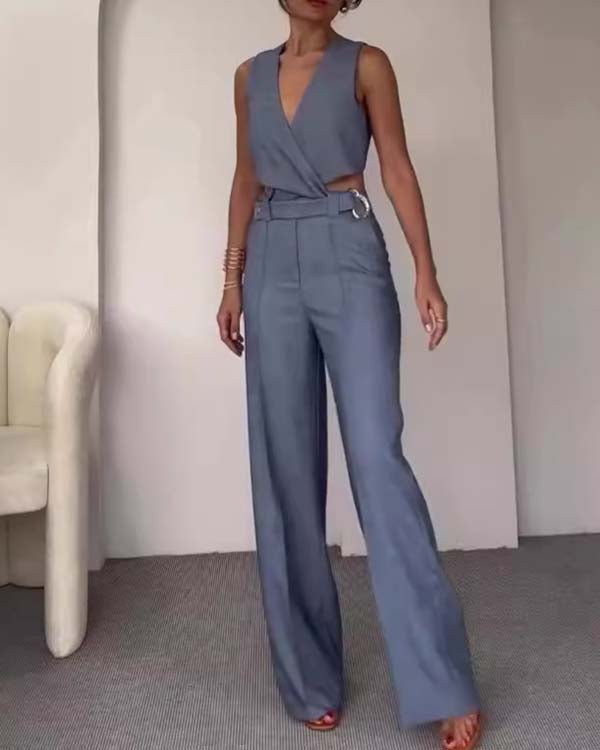 Ensemble Crop Top Drapé et Pantalon Large