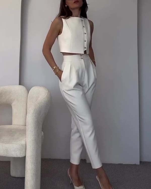 Ensemble Top Boutonné et Pantalon