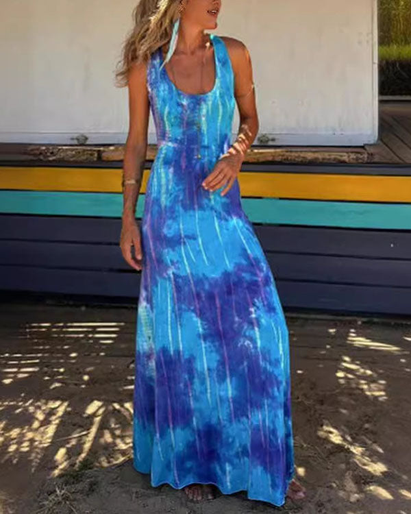 Robe Longue Bohème Tie-Dye, Dos Nu