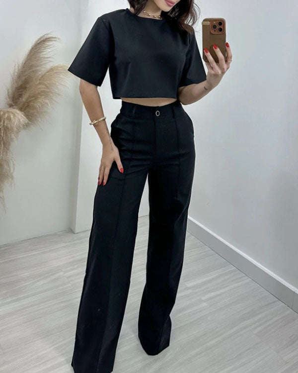 Ensemble T-Shirt et Pantalon, Col Rond