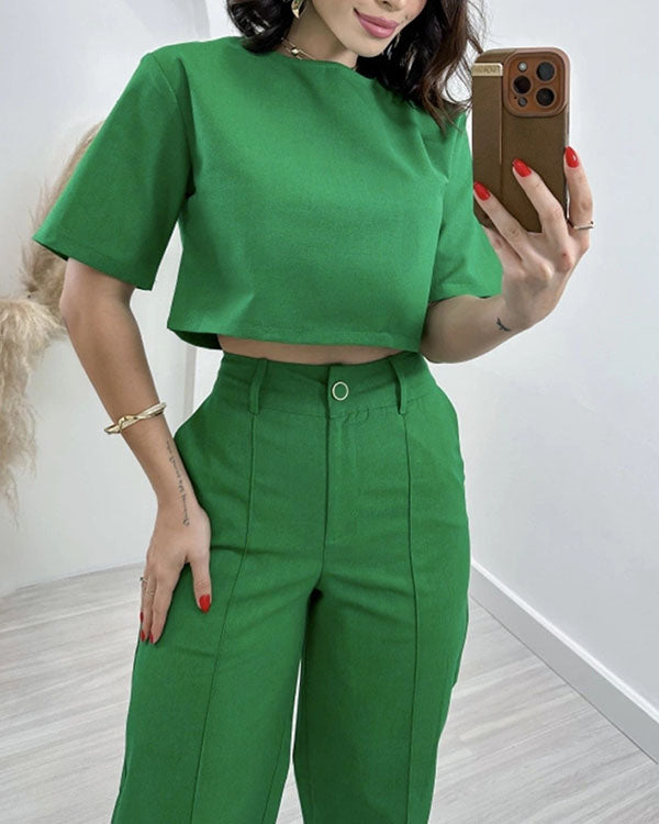 Ensemble T-Shirt et Pantalon, Col Rond