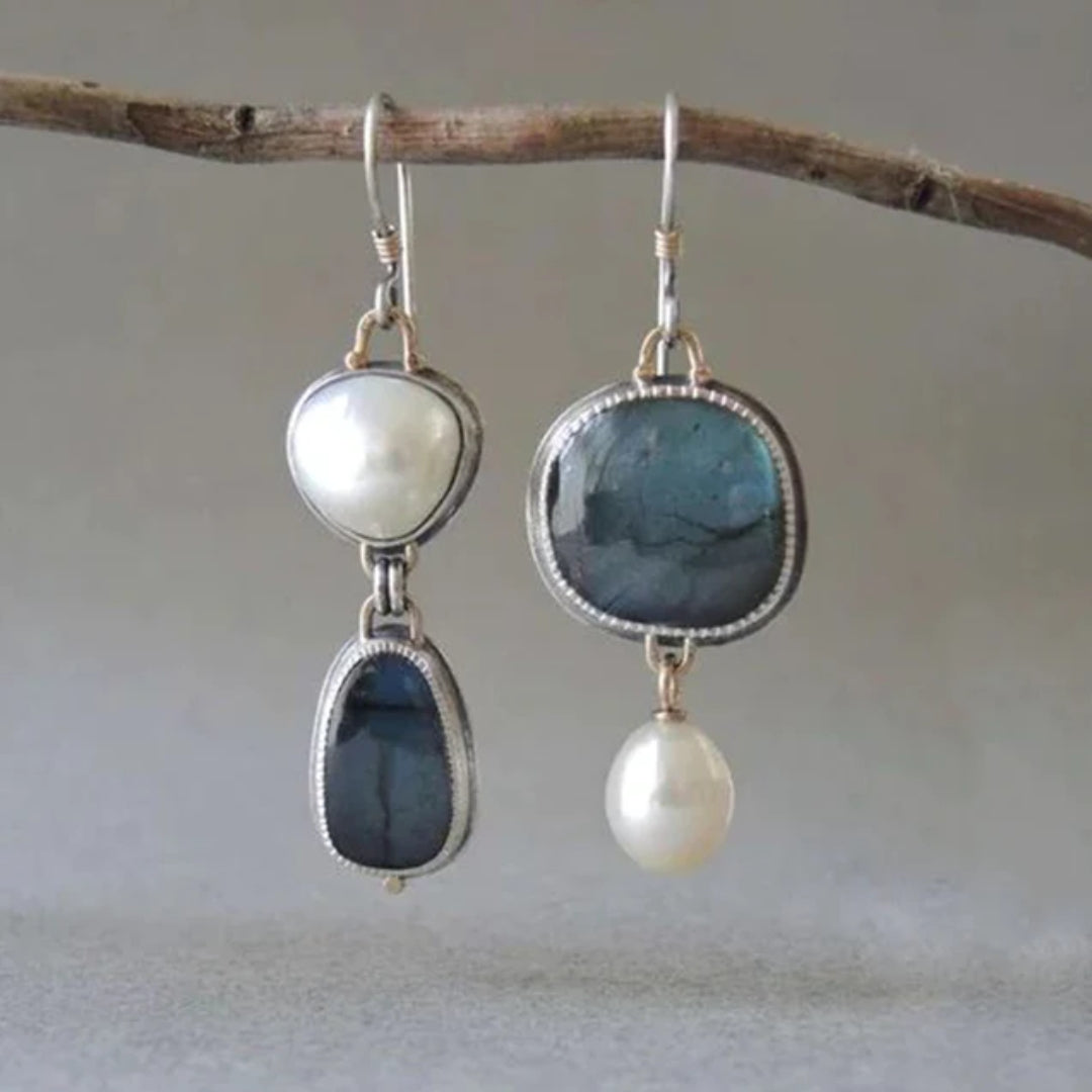 Boucles d'oreilles vintage pierre bleue et perle