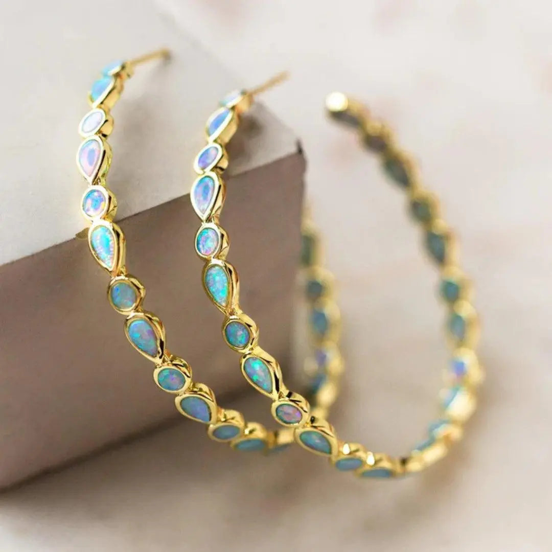 Boucles d'oreilles vintage opale bleue et dorée