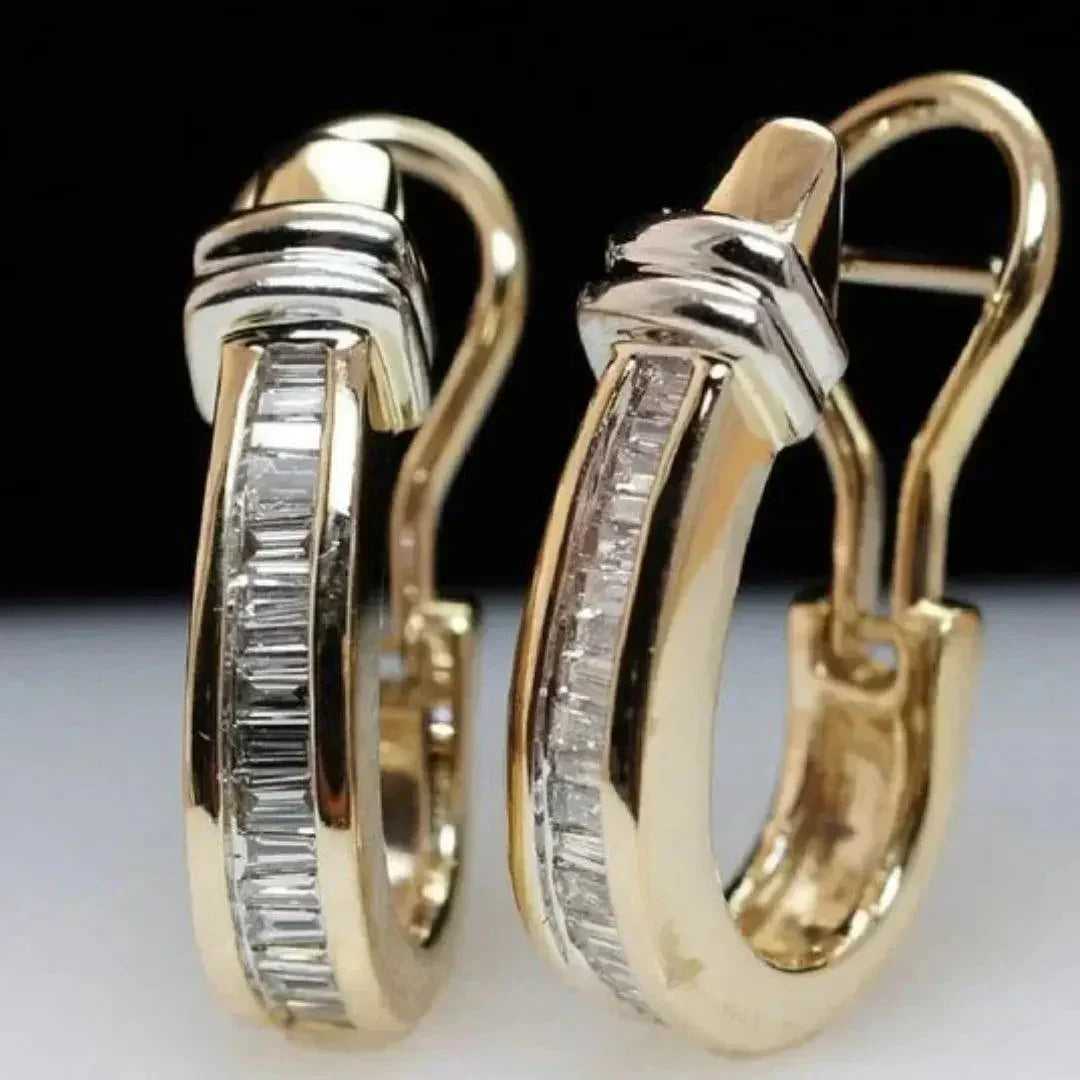 Boucles d'oreilles vintage dorées avec diamants
