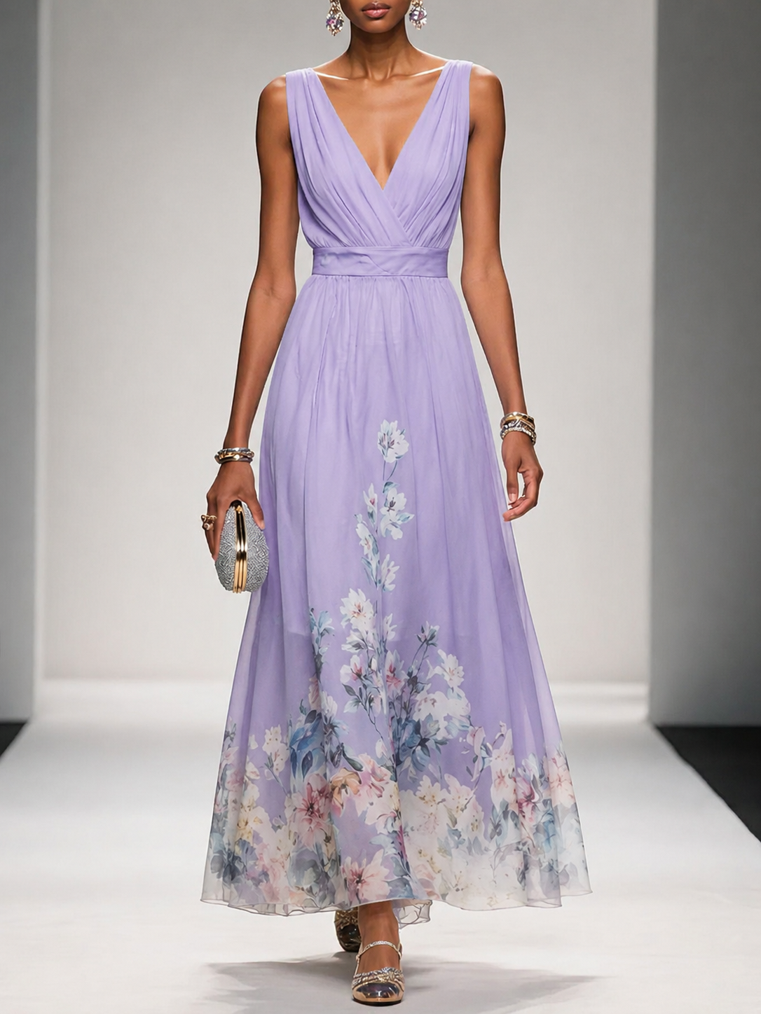 Mica · Robe Maxi Fleurie Sans Manches