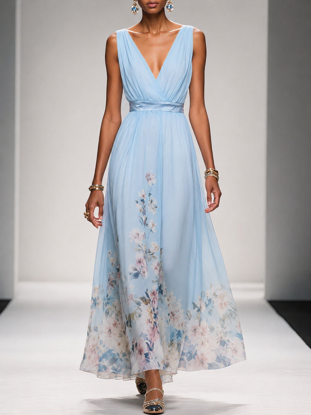 Mica · Robe Maxi Fleurie Sans Manches
