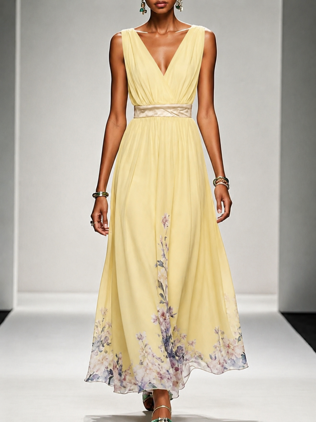 Mica · Robe Maxi Fleurie Sans Manches