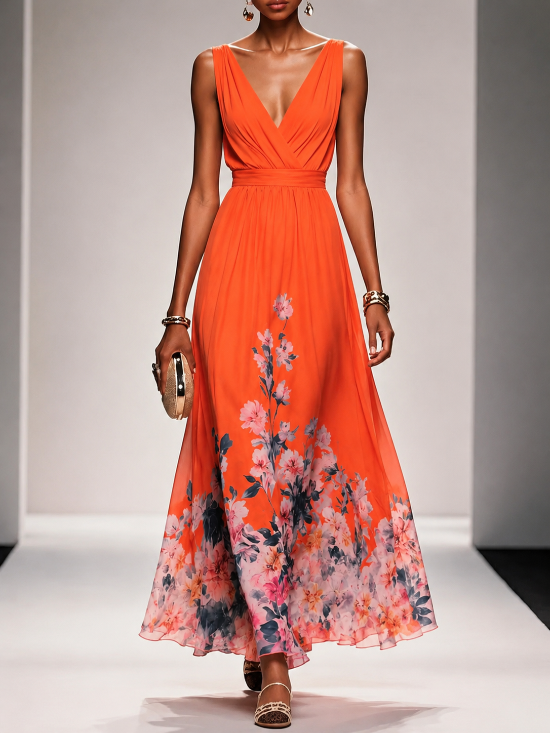 Mica · Robe Maxi Fleurie Sans Manches