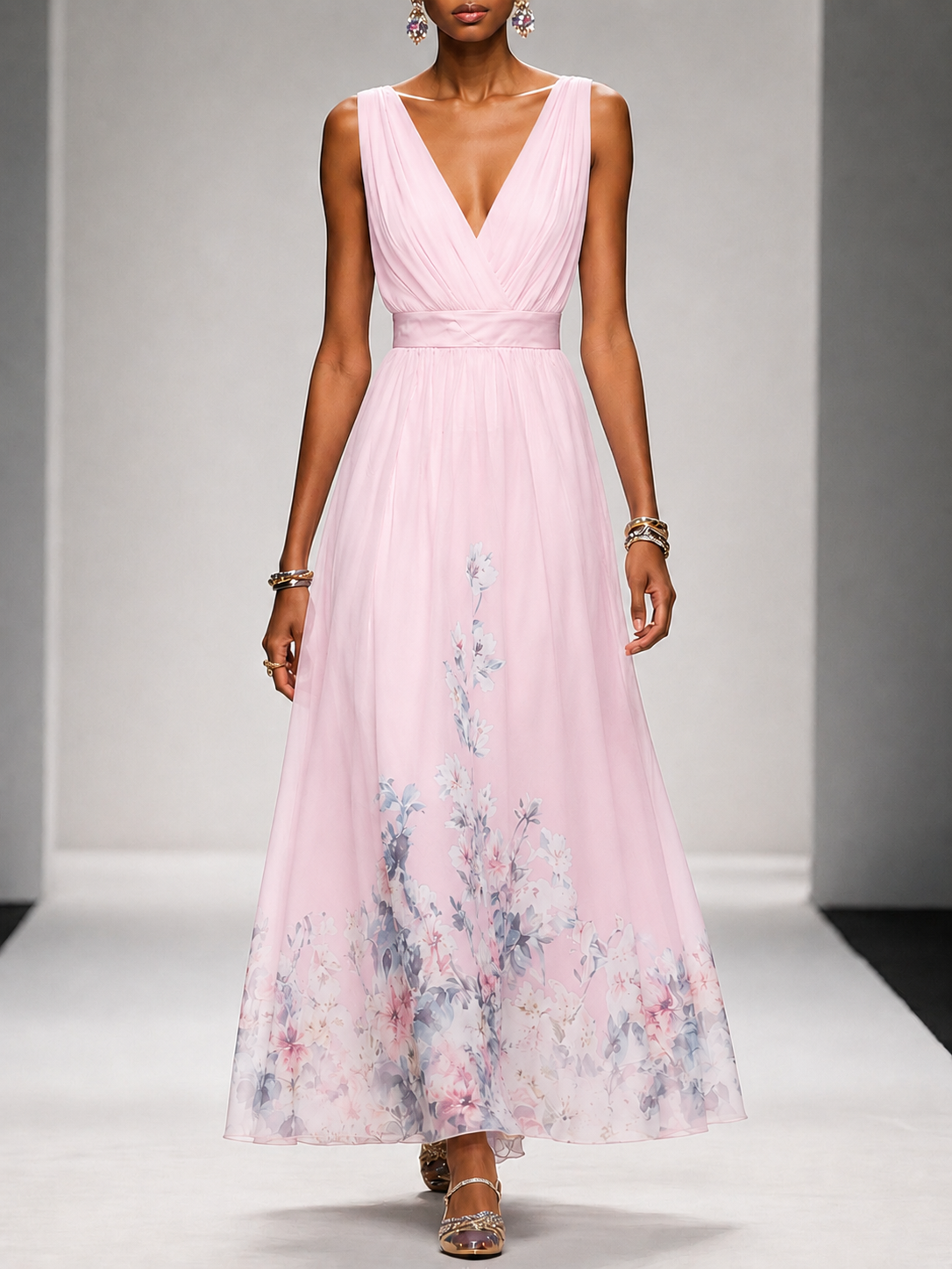 Mica · Robe Maxi Fleurie Sans Manches