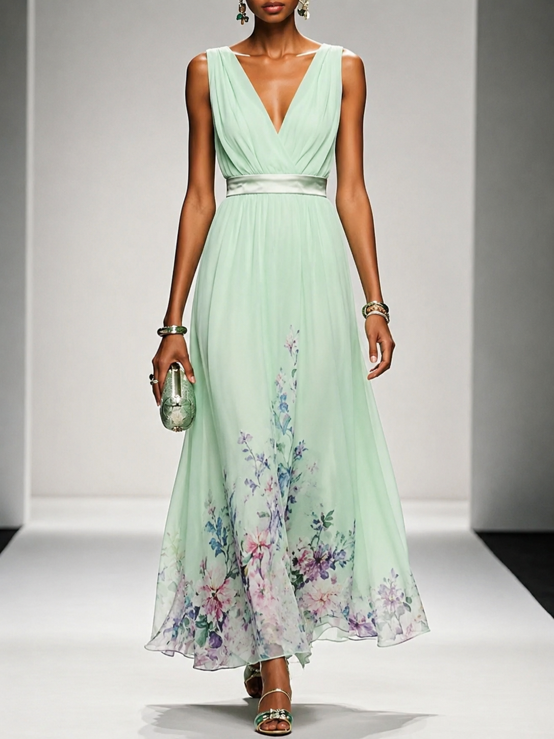 Mica · Robe Maxi Fleurie Sans Manches