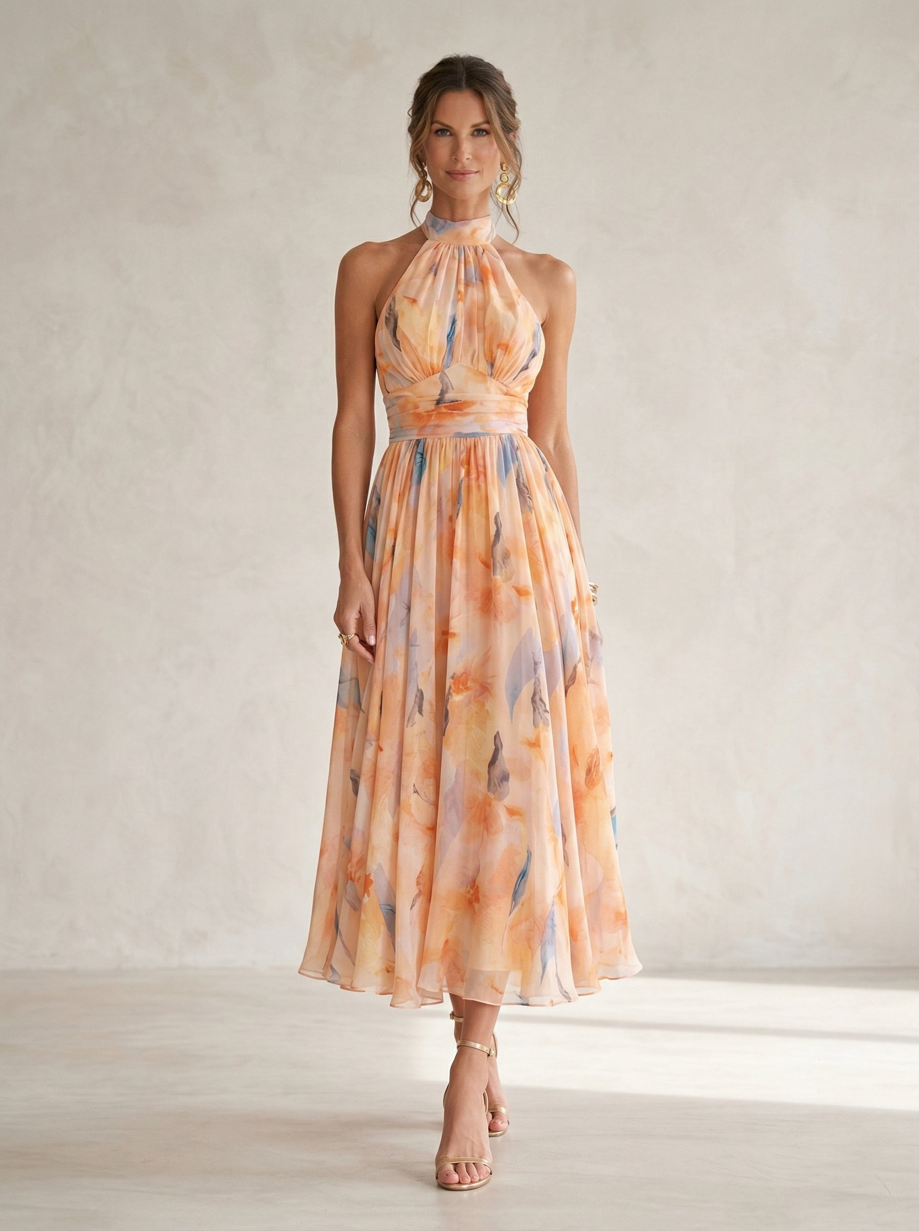 Esther™ · Robe Col Halter Imprimé Aquarelle