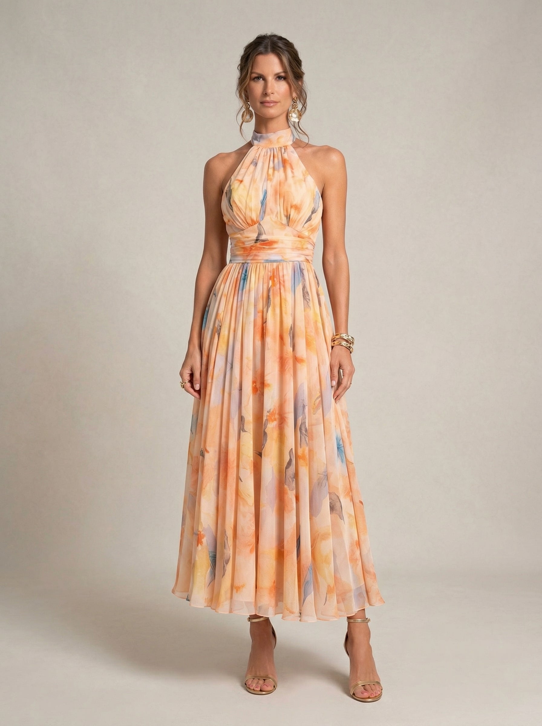 Esther™ · Robe Col Halter Imprimé Aquarelle