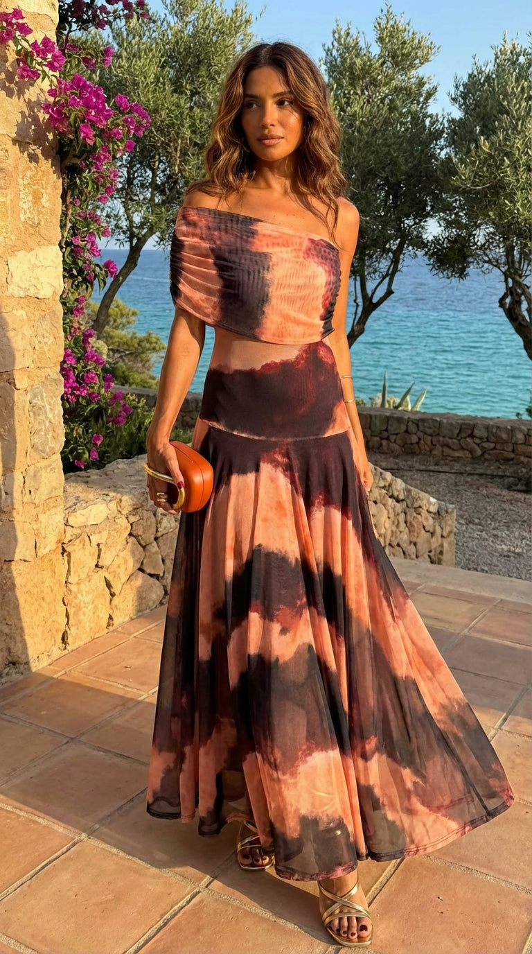 Toledo · Robe à Imprimé Orange et Marron