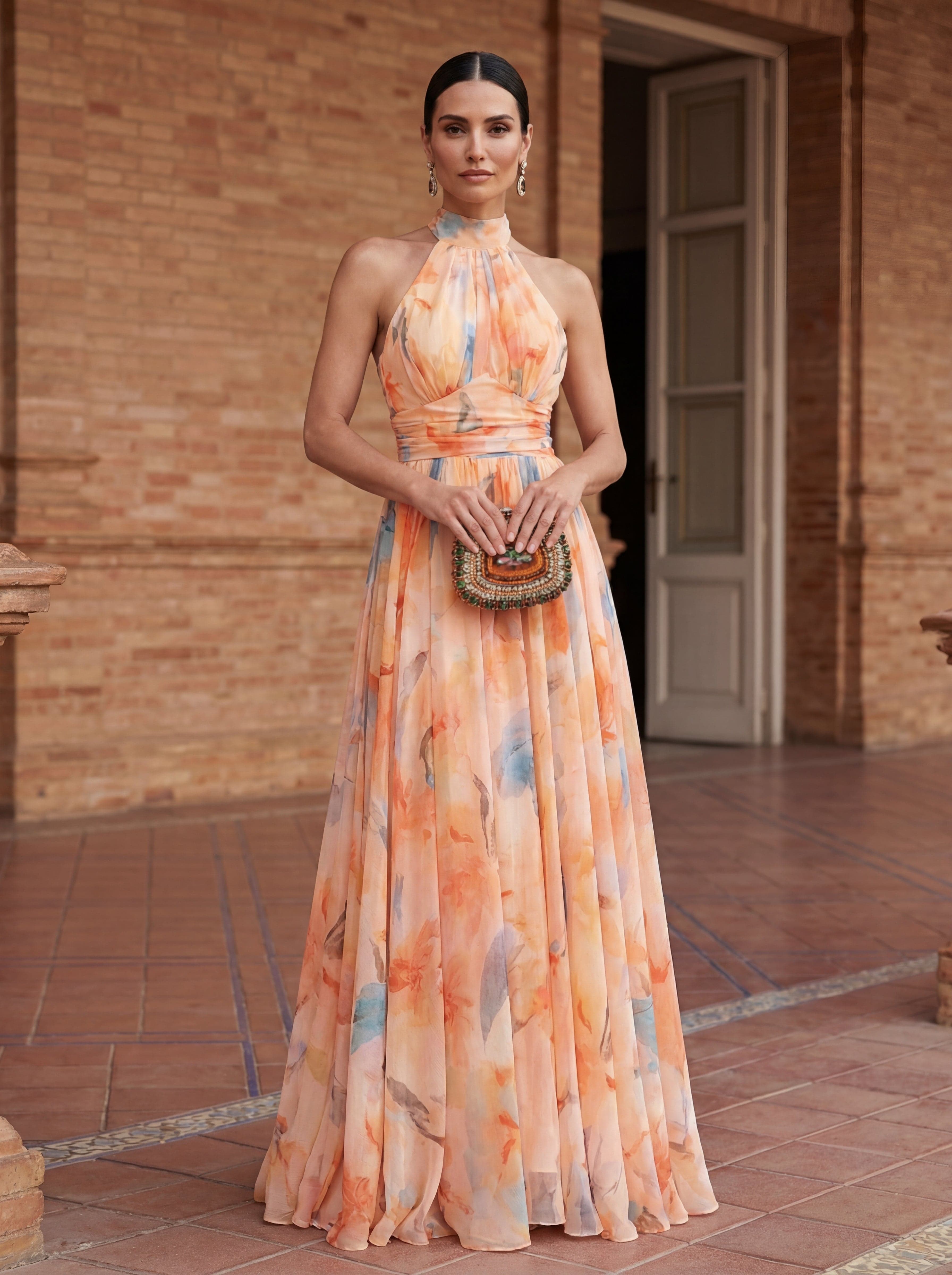 Esther™ · Robe Col Halter Imprimé Aquarelle